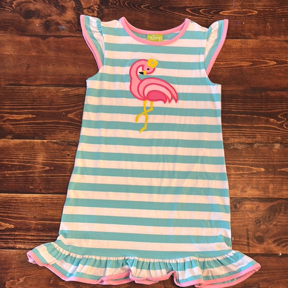 Kids Striped Flamingo Pajamas - Blue and Pink